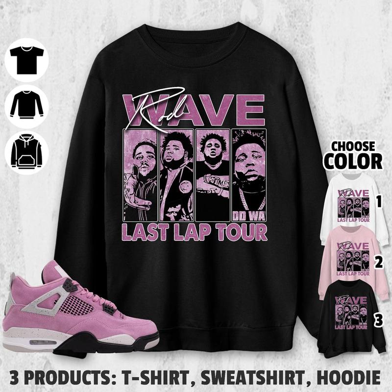Rod Wave Last Lap Tour Unisex Color Shirt To Match AJ 4 Orchid Neutral Grey Black White, Shirt In Light Pink To Match Sneaker