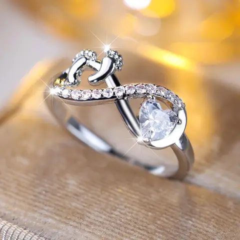 Fashion Heart & Foot Design Rhinestone Decorated Ring, Beautiful Rings, Fashion Hand Jewelry for Party, Daily Clothing Decor, Trendy All-match & Exquisite Jewelry for Gift, Valentine's Day, Gift, Heart Cluster Ring