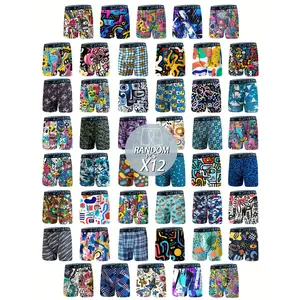 KJFISTMU 12pcs Fashion Pattern Men'S Long Boxers, Graffiti Style High Stretch Long Boxers, Athletic Shorts, Novelty Print Men'S Briefs, Cycling Shorts Menswear Socks Mixed Color
