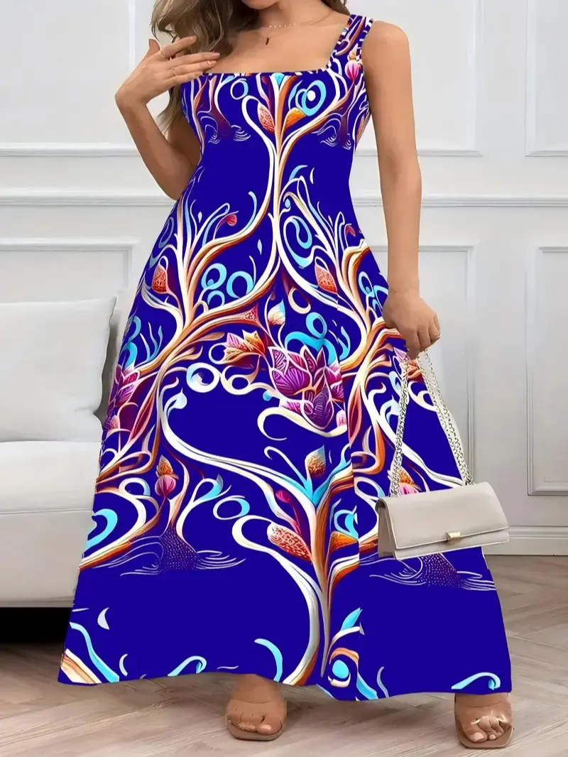 Women's Summer Dresses 2026 Beach Casual Sleeveless Floral Print Tank Loose Sundress White Breathable