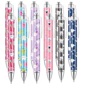 6/1Pcs Tooth-shaped Ballpoint Pen Set Whimsical Dental Theme Automatic Retractable Writing Pen Dental Assistant/Nurse Gift Black Ink, Unisex Office Supplies Professional Companion Retractable Pens
