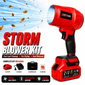 Real Brushless 21V Storm Blower Tool Kit, Cordless Electric Blower Fan, Turbo Jet Air Blower Power Machine for Leaf Dust Cleanup, Light Snow Clearing, Car Dying Complete Lithium Accessories