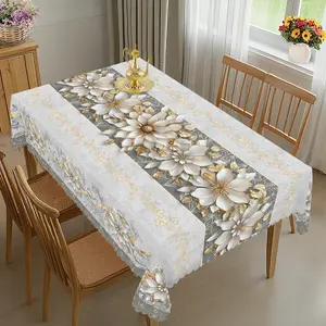 XEXSIN Modern Three-Dimensional Floral Effect Printed Tablecloth, Spring And Autumn Farmhouse Floral Pattern Tablecloth, Christmas Party Outdoor Decoration, Kitchen Accessories, Noble and Elegant Marble Floral Decoration Home Gift