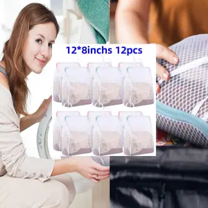 12pcs Honeycomb Mesh Laundry Bags with Handle 12 x 8 Inch Socks Bag for Washing Machine for Delicate Items Lingerie Travel Garment, Pink and Blue Cleaning Cloth