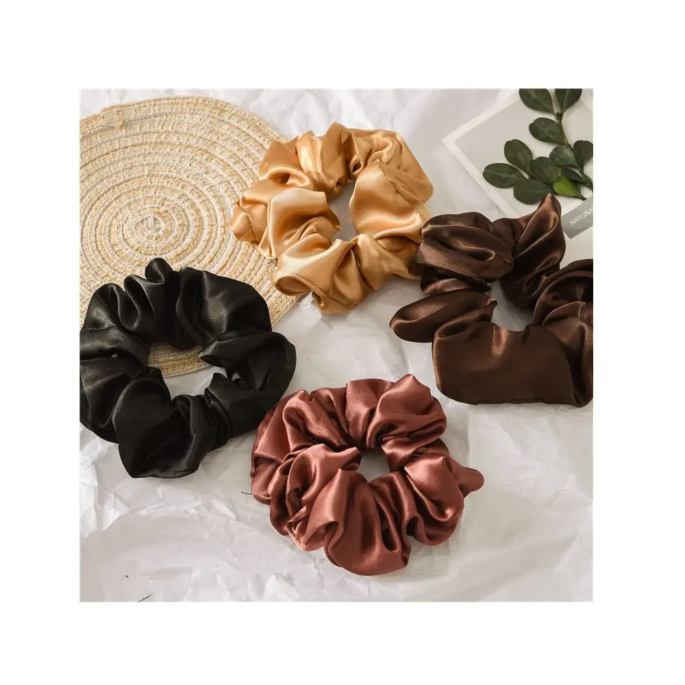 4Pcs Satin Scrunchies Set - Soft Silk Hair Ties for Women, Neutral Colors for Daily & Night Use, No Damage Ponytail Holders