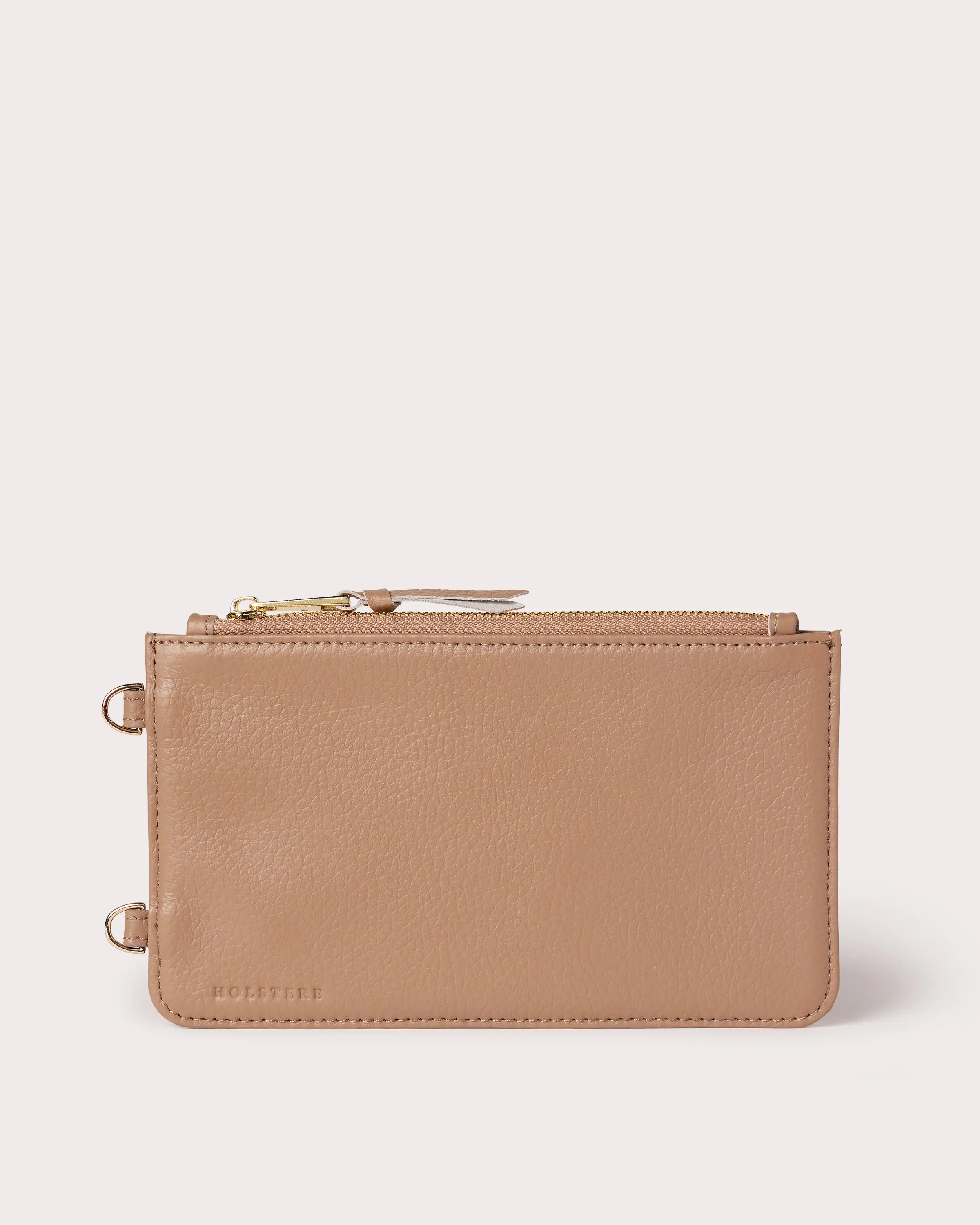 Genuine Pebbled Leather Zipper Pouch Add-On for Crossbody iPhone Case - Taupe