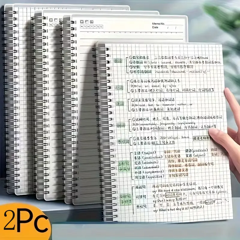 2pc A5 Grid Notebooks - 160 Pages / 80 Sheets, Spiral Bound, Made of High-Quality Thick Paper,Suitable for Office Work, Notes, and Planning | Integrates Meeting Agendas, Sketches, and Drafts, a Multi-functional Tool to Meet Professional and Academic Needs