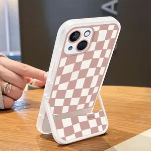Checkerboard Pattern Phone Case with Stand, Shockproof Phone Protective Cover, Thickened Soft Cover, Lightweight Shockproof Cover, Phone Accessory Compatible with iPhone 15 14 13 12, Casing