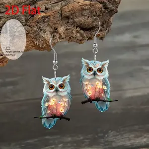 1 pair of acrylic flat earrings, cute design decoration owl acrylic earring pendant