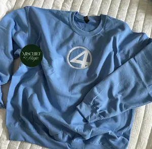 Fantastic Four Embroidered Sweatshirt Unisex Logo MCU Crewneck Blue Sweater