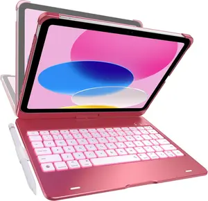 Keyboard Case for iPad 11th (A16, 2025) and iPad 10th Gen (10.9", 2022)  No Trackpad, 11-Color Backlight, 360 Rotatable, 7 Use Modes, Thin & Lightweight  Pink