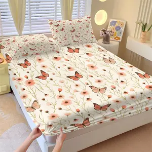 NO COMFORTER Multiple Size Floral Nature Print Fitted Sheet Set,Elastic Deep Pocket,Stretchy Washable,All Season Use,Daily Bedroom Decor