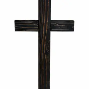 Handmade 2ft Wooden Cross - Dark Wood Finish, Simple Design, Ideal for Home Decor Religious Ornaments