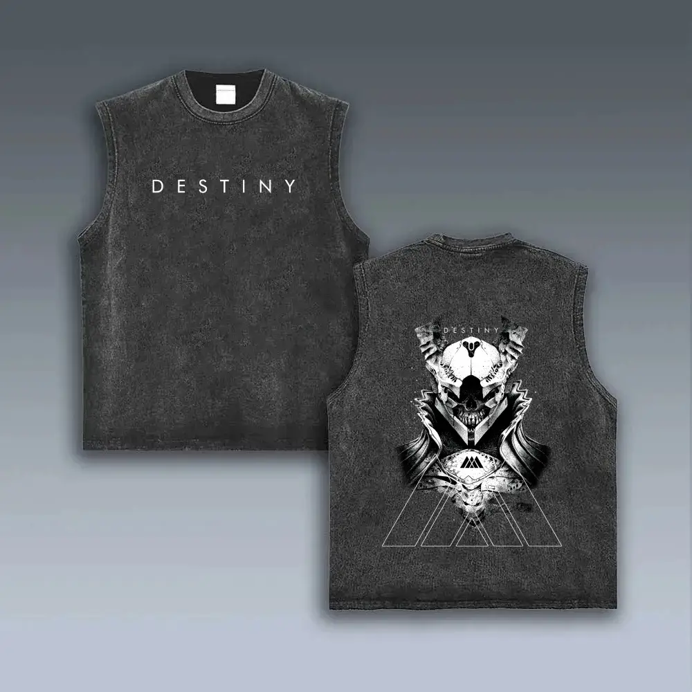 Destiny Game Vintage Washed Tank Top Gaming Muscle Tee Y2K Streetwear Gym Pump Cover Acid Wash Graphic Sleeveless Shirt Retro Gamer Merch Tiktok Finds Trendy Dark Aesthetic Workout Fit Mens Clothing Sci Fi Shooter Activewear Skull Gifts