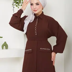 Brown and Blue Two Piece Tunic with Beads on Pockets for Stylish Outfits