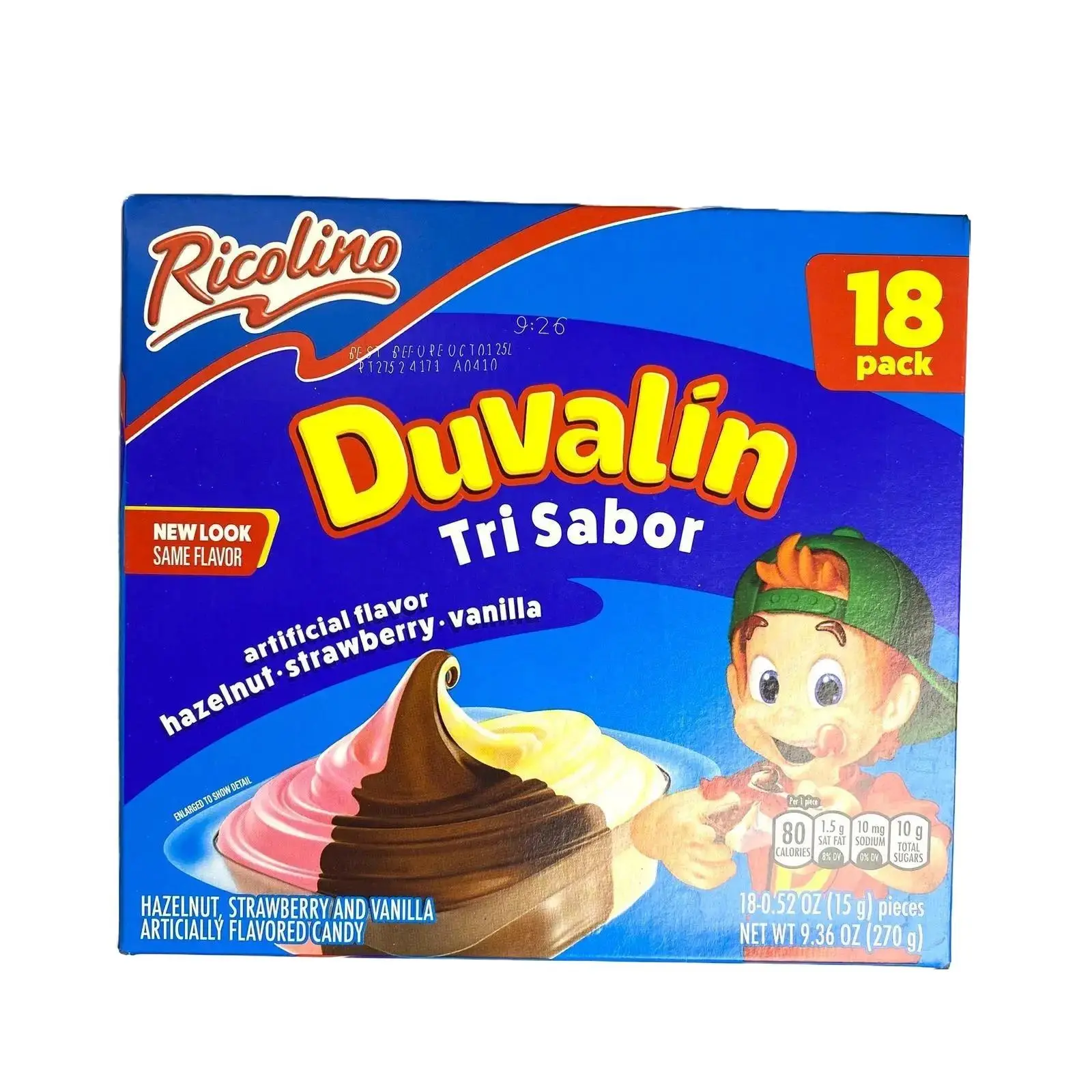 Ricolino Duvalin Tri Sabor Hazelnut, Strawberry, Vanilla Soft Candy 18-Pack - Soft and Frosting-Like Snack Made with Sugar - Made in Mexico