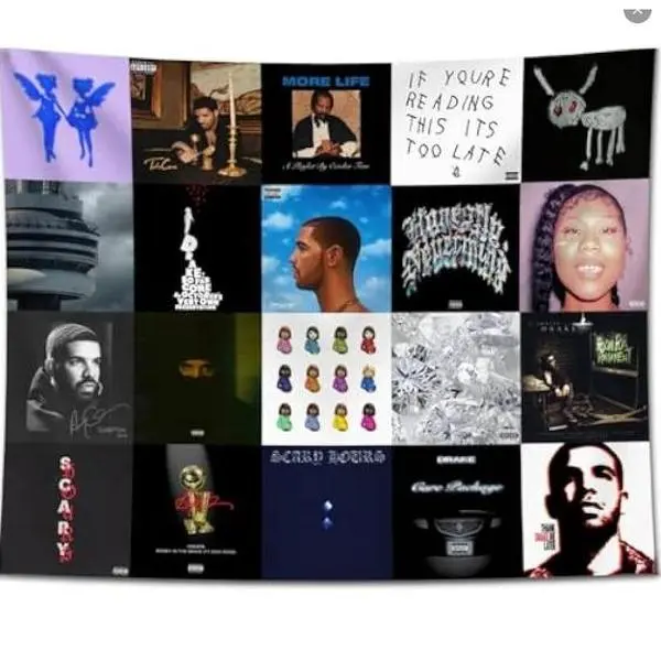 Drake All Over Print Album Art Tapestry with Grommets - 60x40in Light Cotton Cloth, Anti-Pilling Indoor Home Decor, Diy Decorative Wall Hanging, 40-90in Wall Fit for Dorm, Bright Animals Beach Figure Themes