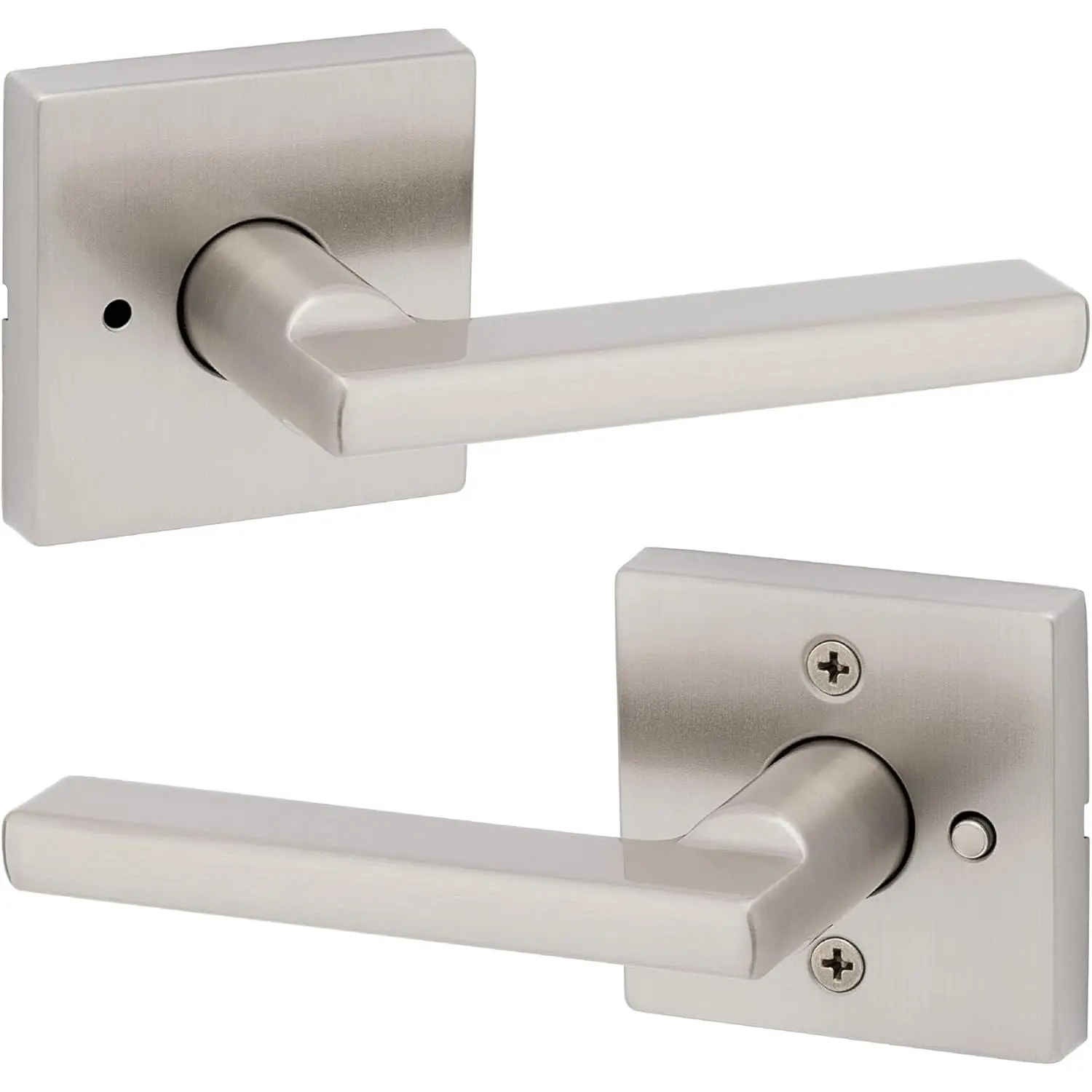 Interior Privacy Door Handle with Lock, Door Lever For Bathroom and Bedroom, Satin Nickel Reversible Keyless Push Button Lock Door Lever, with Microban Protection