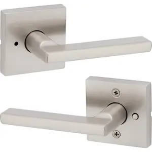Interior Privacy Door Handle with Lock, Door Lever For Bathroom and Bedroom, Satin Nickel Reversible Keyless Push Button Lock Door Lever, with Microban Protection