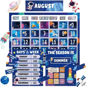 Outer Space Calendar Bulletin Board Set for Classroom Decoration Galaxy themed Calendar Season Weather Chart Astronaut Simply CTP Paper-Cuts for  to School Teacher  Chalkboard Wall Decor
