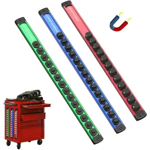 Organizer, 3-Piece Set Aluminum Alloy Holder, 360° Swivel Rail for Tool Box Drawer, Rack Kit with 80 Clips for 1/2, 3/8, 1/4-Inch