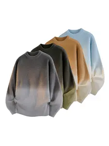 CCCMAI Gradient Crewneck Knitwear for Men Japanese Korean Style Retro High-Quality Elastic Sweater Loose Smart Casual Crewneck Sweater Menswear Pullover Tops Long Sleeve