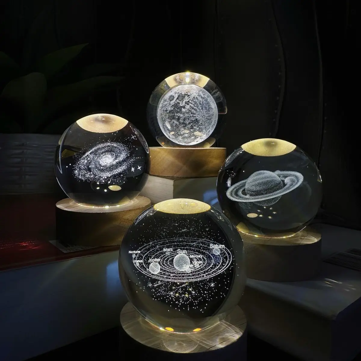 Astrale LED Crystal Space Lamp, Galaxy, Moon, Saturn, Solar System, Night Light, Desk Decoration, Gift Idea for Kids, Girlfriend, Boyfriend