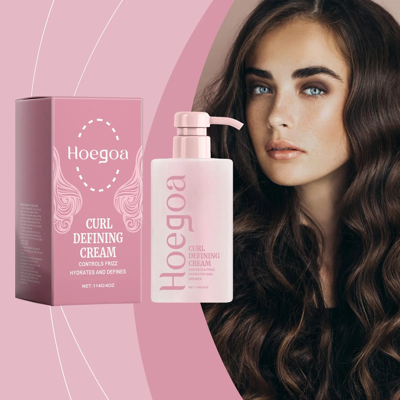 Hoegoa Curl Defining Cream, Wavy Curly Define, Fringe Curl Haircare Styling, Frizz, Volumizing Hydrating Moisturizing Shine, Professional Salon Grade Repair & Nourishment Solution, Moisturizer, Moisture, Volumizing Hair Products, Styling Texture Hydration