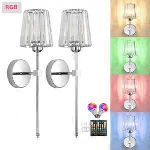 Nordic LED Crystal Rechargeable Wall Light with RGB Bulb, Wireless Remote Dimming, Chrome Finish, Home Decor