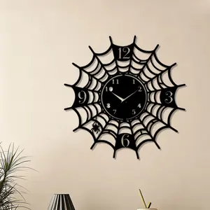 Spider Web Clock Metal Wall Decor, Rust-Resistant Sculpture, Ideal Gift for Halloween, Thanksgiving, Gothic Lovers, Outdoor & Indoor Use