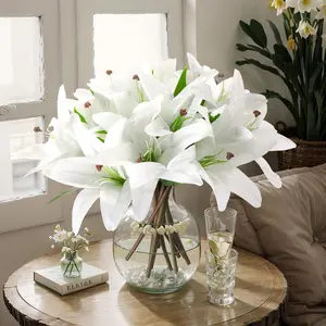 36 Pcs Easter Lily Faux Flowers Realistic Artificial Lily Flowers for Wedding Home Party Easter Garden Shop Wedding Arrangement Office Decoration