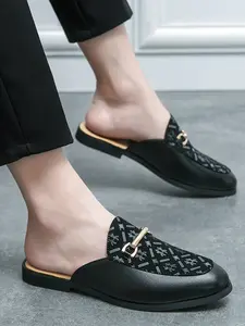 Men's Summer Breathable Loafers, Half-Enclosed Leather Sandals, Fashion Versatile Footwear, Cool Slippers, Stylish Casual Shoes