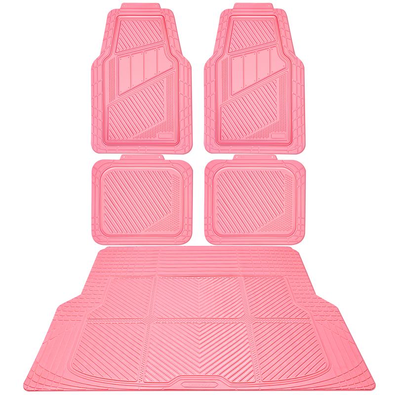 CAR PASS 4pcs Heavy Duty Rubber Floor Mats Pink 4-Piece Car Mat Set Universal Waterproof for SUV Truck Durable All-Weather Mats for Car Women Girly CAR PASS 4pcs Heavy Duty Rubber Floor Mats Pink 4-Piece Car Mat Set Universal Waterproof for SUV Truck Durable All-Weather Mats for Car Women Girly