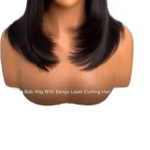 Lace Bob Wig with Bangs Layer Cutting Hair for Stylish Look