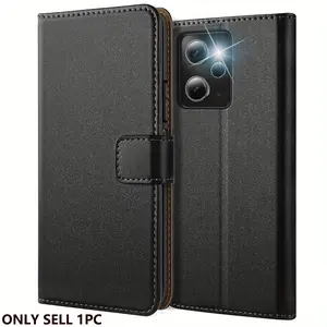 Mobile Phone Case For Xiaomi Redmi 12 4G, With Kickstand PU Leather Card Slot Black Wallet Flip Protective Phone Case Cover
