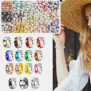 900 Pieces 8mm Rhinestone Crystal Rondelle Spacer Beads for Jewelry Making Bracelets Focal Beads Pen Decorations Sewing Embellishments 15 Vibrant Colors