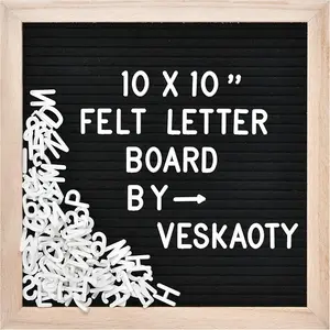 10 x 10 Inch Felt Letter Board with 294 Letters Numbers & Symbols, Changeable Message Board with Wooden Frame & Wall Mount Hook, Black & Wood for Message Display Home Decor