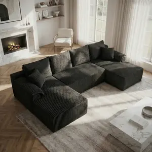 132" 3-Piece U-Shape Modular Knitted Fabric Boneless Sectional Couch, Modern Pre-Assembled Chenille Cloud X Living Room Furniture, Comfortable Sleek Loveseat No-Assembly-Needed Indoor Sofa