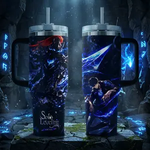Sung Jin Woo Solo Leveling Anime Stainless Steel Insulated Tumbler With Handle Straw Lid 20oz 40oz Full Wrap Shadow Monarch Arise Design