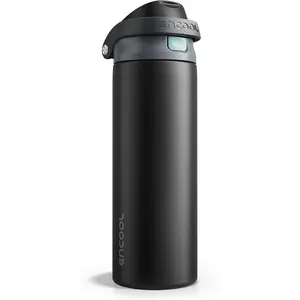 Leakproof Insulated Water Bottle with Straw Dual-Sip, With Carrying Bag, Safe Design for Work, Commute & Gym, Keeps Drinks Cold All Day, 24 oz, Charcoal Gray