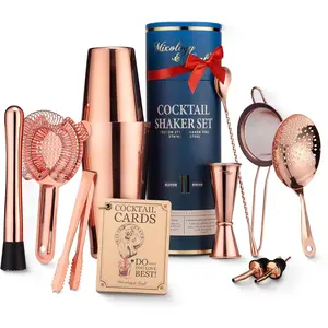 Deluxe Copper Cocktail Shaker Set – Weighted Boston Shaker Kit for Bartenders – Includes Japanese Jigger, Muddler, Pourers, Strainers – Perfect for Home Bars and Gifts
