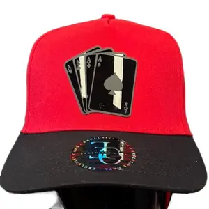Exclusive Caps Red with Black Cards Black Brim Hat Featuring Ace of Spades Design