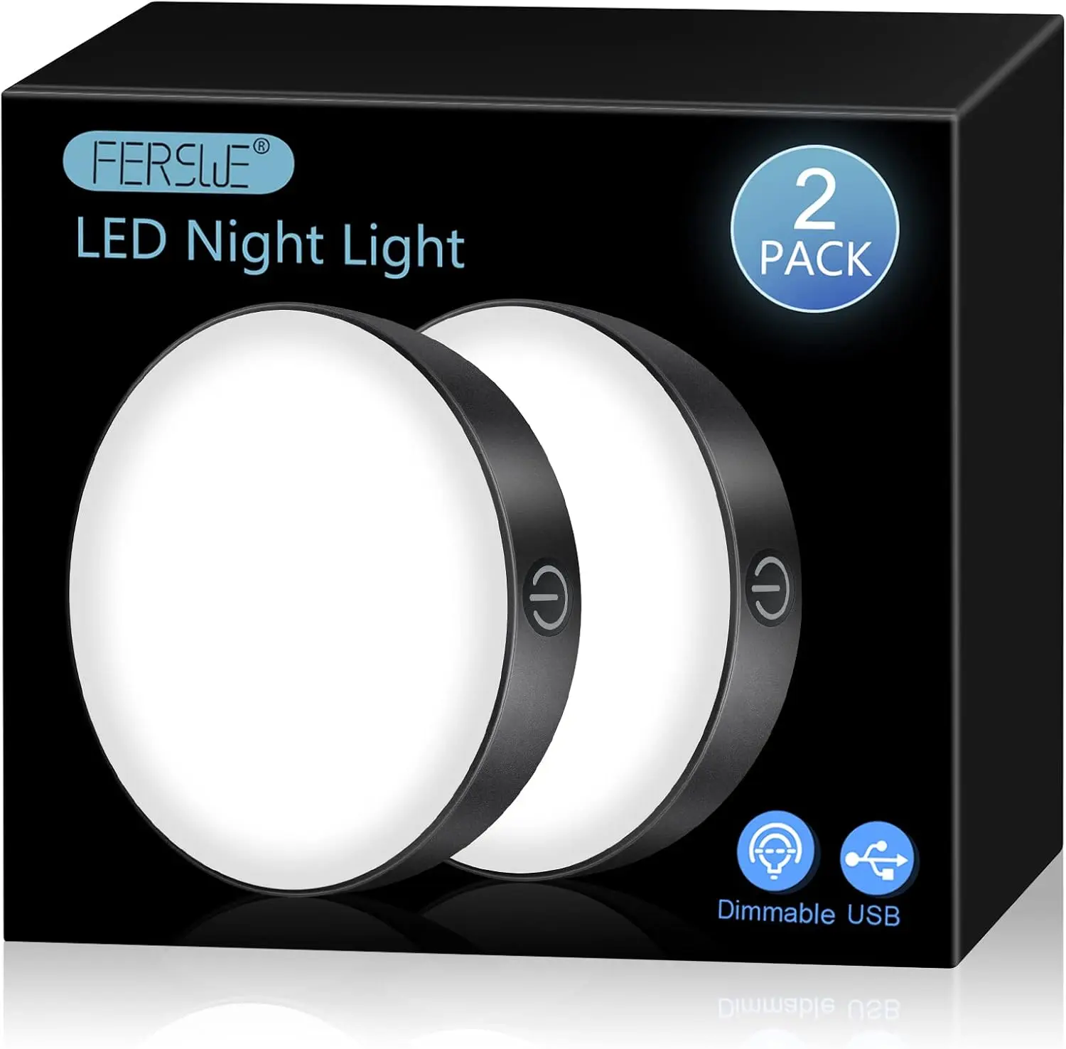 Rechargeable Tap Light 6000K, Dimmable Touch Light with 1000mAh Large Battery,Brightness Adjustable, Stick on Lights for Closet, Cabinet, Counter, Kitchen, Bedroom and Wall(2 Pack)