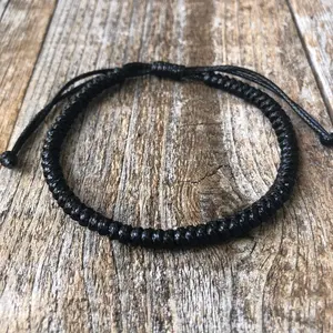 Black Braided Bracelet Adjustable Waterproof Vegan Leather WB001940