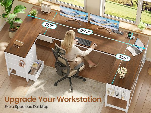 SEDETA 67 Inch U Shaped Desk with 4 Fabric Drawers Reversible Corner Computer Desk with Power Outlet CPU Shelf L Shaped Office Desk with Pegboard SEDETA 67 Inch U Shaped Desk with 4 Fabric Drawers Reversible Corner Computer Desk with Power Outlet CPU Shelf L Shaped Office Desk with Pegboard