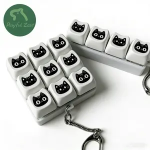 【PZ Periph】Cat Keyboard Fidget Toy Keychain, 4/9 Keys Optional, Switch Tester, Durable Eco-Friendly Silicone+ABS, Mechanical Keyboard Sound, Relaxation & Tactile Feedback, Perfect Gift