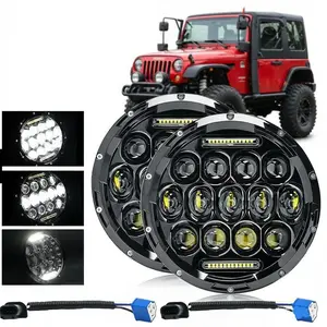 Pair 7" Inch Round LED Headlights Halo Angle Eyes For Jeep Wrangler JK LJ TJ CJ