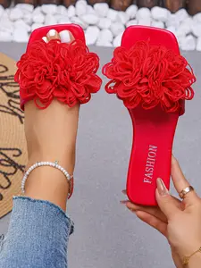 Women's Fashionable Flower Decorated Slide Sandals, Bohemian Trending Sandals, Trendy Sandals, Casual Comfortable Flat Sandals for Summer, Lightweight Breathable Shoes for Daily Wear, Footwear Strap Slides