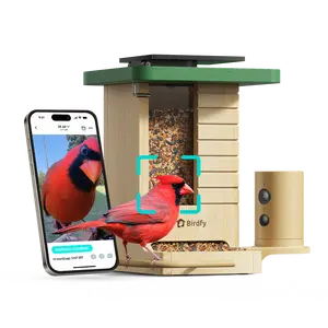 Birdfy Smart Bird Feeder with Camera Solar Powered, Night Insight & Slow-Motion Video for Outdoors & Backyard Birds Watching, AI Identify 6000+ Species , Wood