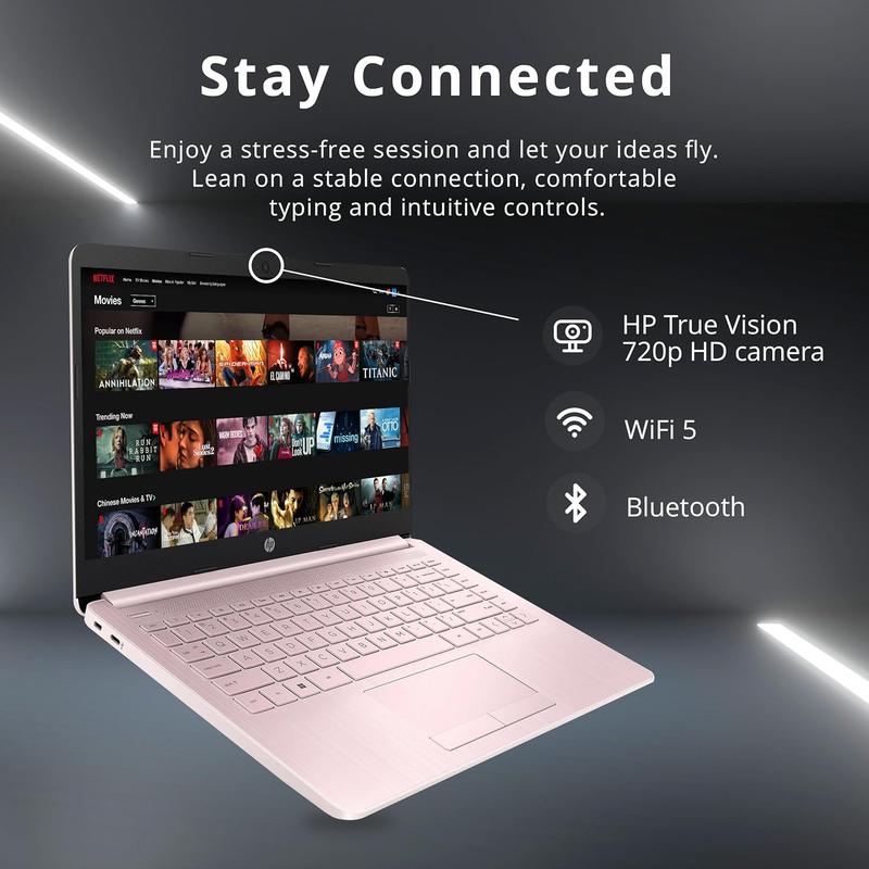 HP Premium 14" Stream HD Laptop, Intel Celeron N4120 CPU, Up to 16GB RAM, 64GB eMMC, Webcam, UHD Graphics, Bluetooth, WiFi, HDMI, 1 Year Office 365, Win 11s, Pink